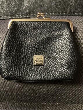 Dooney & Bourke Black Pebbled Leather Kiss-Lock Coin Pouch with Gold Hardware
